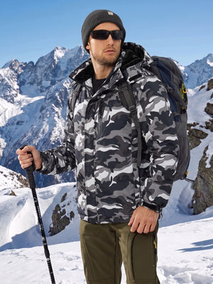 TACVASEN Black Camouflage Men's Windproof Fleece Lined Winter Hiking Jacket for Outdoor