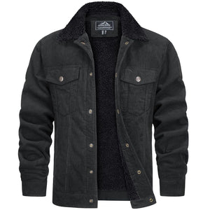TACVASEN Dark Gray Men's Corduroy Jacket Sherpa Lined Warm Winter Coat Cargo Jacket