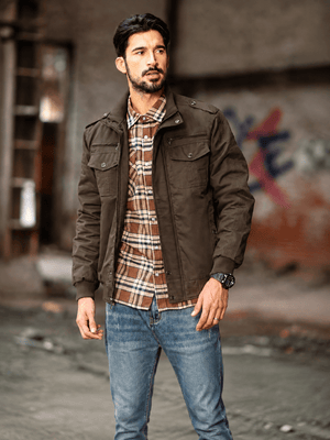 TACVASEN Coffee Men's Winter Cotton Coat Cargo Bomber Jacket
