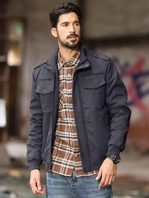 TACVASEN Dark Grey Men's Winter Cotton Coat Cargo Bomber Jacket