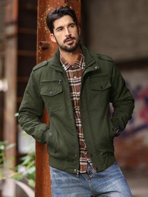TACVASEN Army Green Men's Winter Cotton Coat Cargo Bomber Jacket