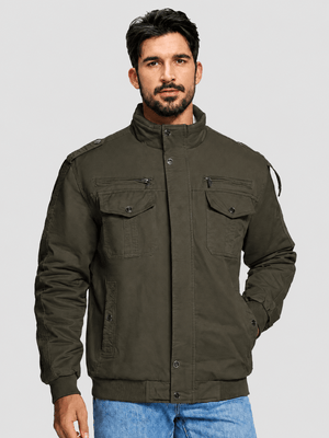 TACVASEN Army Green Men's Winter Cotton Coat Cargo Bomber Jacket