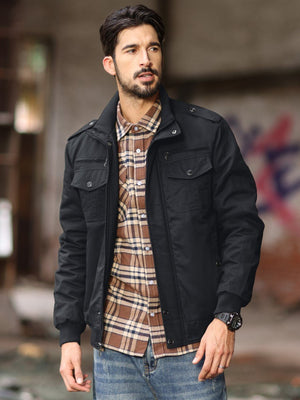 TACVASEN Black Men's Winter Cotton Coat Cargo Bomber Jacket