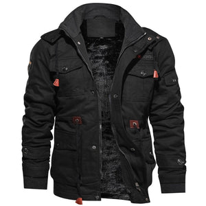 TACVASEN Black Men??s Fleece Lined Cargo Jacket Warm Coat with Hood