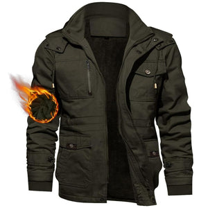 TACVASEN Army Green Men's Winter Fleece Lined Cargo Jackets with Hood