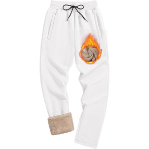 TACVASEN White Men's Fleece Sherpa Lined Sweatpants Thicken Warm Jogger Pants