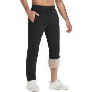 TACVASEN Black Men's Fleece Sherpa Lined Sweatpants Thicken Warm Jogger Pants