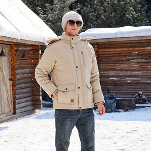 TACVASEN Black Men's Winter Jacket with Hood Water Repellent Windproof Coat