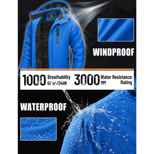 TACVASEN Sapphire Blue Insulated Fleece Lined Winter Hiking Jacket