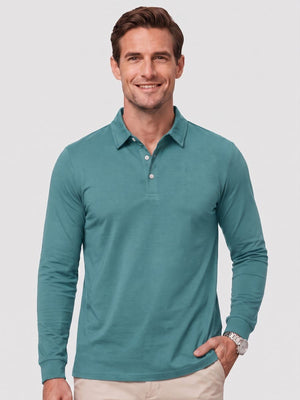 TACVASEN Grey Green Quick-Dry Long Sleeve Polo Shirt for Golf & Work