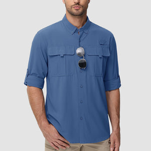 TACVASEN Blue Grey Quick Dry Tactical Shirts UV Protection Hiking Shirt