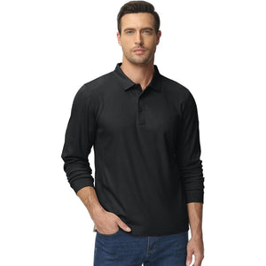 TACVASEN Black Long Sleeve Quick Dry Tactical Performance Polo Shirt