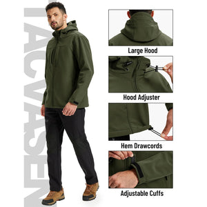 TACVASEN Army Green Tactical Softshell Jacket Hooded Waterproof Coat