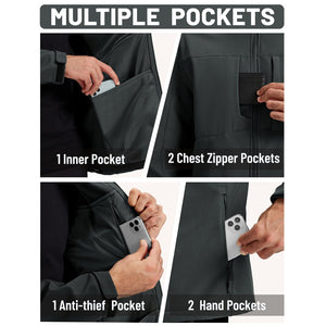 TACVASEN Black Tactical Softshell Jacket Hooded Waterproof Coat