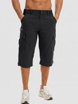 TACVASEN Black Utility Cargo Shorts 3/4 Length Capri Pants