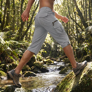 TACVASEN Light Grey Utility Cargo Shorts 3/4 Length Capri Pants