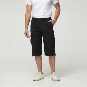 TACVASEN Black Utility Cargo Shorts 3/4 Length Cotton Pants