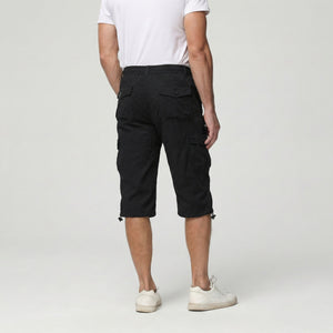 TACVASEN Black Utility Cargo Shorts 3/4 Length Cotton Pants