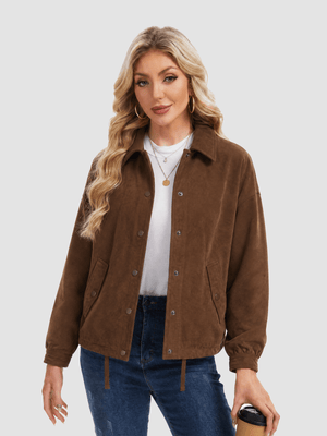 TACVASEN Brown Women's Casual Collared Suede Jacket