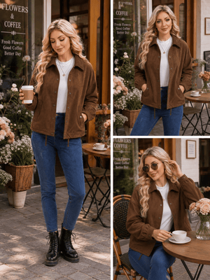 TACVASEN Brown Women's Casual Collared Suede Jacket