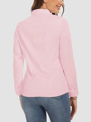 TACVASEN Light Pink Women's Collared Dress Shirt Casual Office Wear Blouse