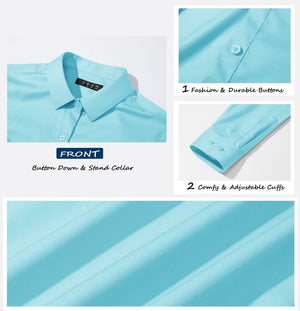 TACVASEN Sky Blue Women's Collared Dress Shirt Casual Office Wear Blouse