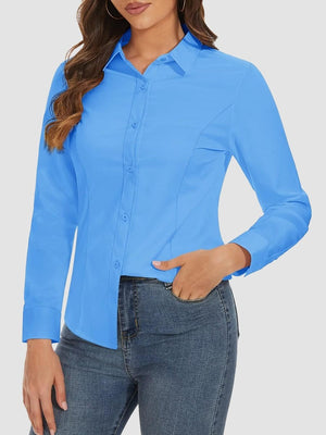 TACVASEN Waterfall Blue Women's Collared Dress Shirt Casual Office Wear Blouse