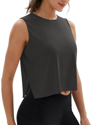 TACVASEN Dark Grey Women's Crop Workout Sleeveless Tank Loose Fit