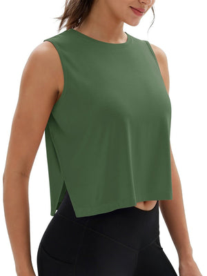 TACVASEN Moss Green Women's Crop Workout Sleeveless Tank Loose Fit