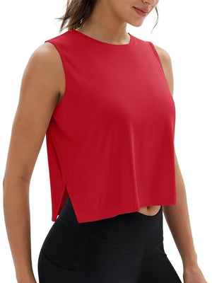 TACVASEN Red Women's Crop Workout Sleeveless Tank Loose Fit