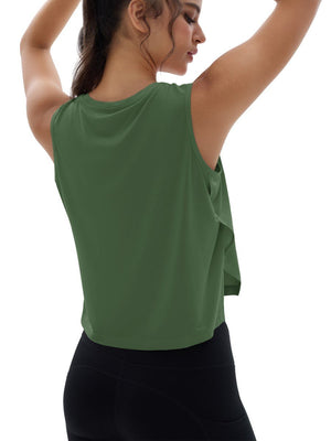 TACVASEN Moss Green Women's Crop Workout Sleeveless Tank Loose Fit