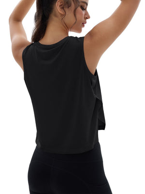 TACVASEN Black Women's Crop Workout Sleeveless Tank Loose Fit