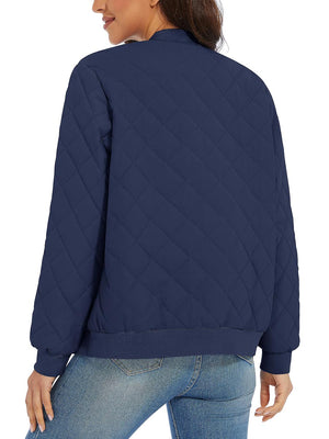TACVASEN Navy Women's Diamond Quilted Padded Zip Jacket