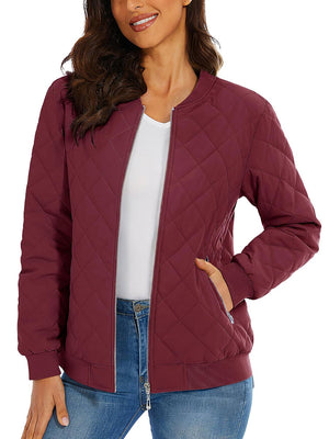 TACVASEN Wine Red Women's Diamond Quilted Padded Zip Jacket