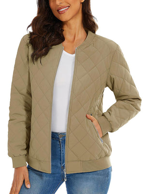 TACVASEN Khaki Women's Diamond Quilted Padded Zip Jacket