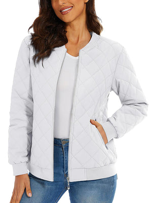 TACVASEN White Women's Diamond Quilted Padded Zip Jacket