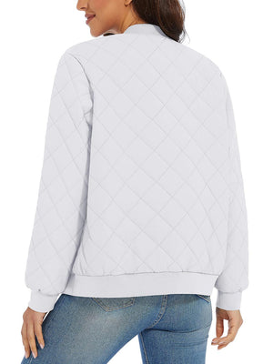 TACVASEN White Women's Diamond Quilted Padded Zip Jacket