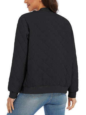TACVASEN Black Women's Diamond Quilted Padded Zip Jacket