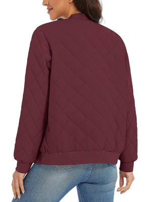 TACVASEN Wine Red Women's Diamond Quilted Padded Zip Jacket