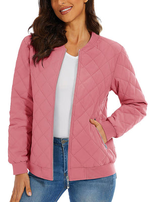 TACVASEN Gery Pink Women's Diamond Quilted Padded Zip Jacket