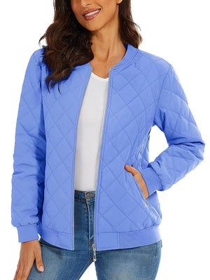 TACVASEN Light Blue Women's Diamond Quilted Padded Zip Jacket
