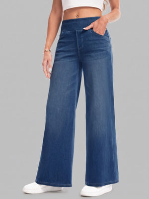 TACVASEN Dark Blue Women's High Waisted Slimming High Elasticity Casual Denim Pants