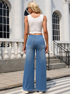 TACVASEN Medium Blue Women's High Waisted Slimming High Elasticity Casual Denim Pants