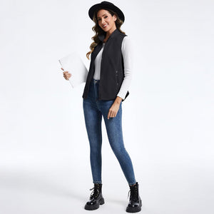 TACVASEN Black Women's Lightweight Full Zip Outerwear Warm Fleece Vest