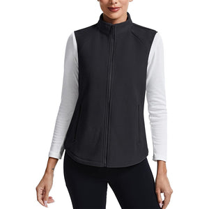 TACVASEN Black Women's Lightweight Full Zip Outerwear Warm Fleece Vest