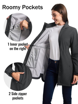 TACVASEN Dark Grey Women's Long Fleece Lined Jackets Warm Winter Windbreaker