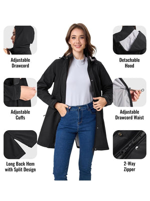 TACVASEN Black Women's Long Fleece Lined Jackets Warm Winter Windbreaker