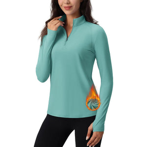 TACVASEN Gray Green Women's Long Sleeve Quarter Zip Running Athletic Top