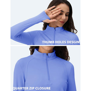 TACVASEN Light Blue Women's Long Sleeve Quarter Zip Running Athletic Top