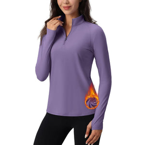 TACVASEN Dark Purple Women's Long Sleeve Quarter Zip Running Athletic Top